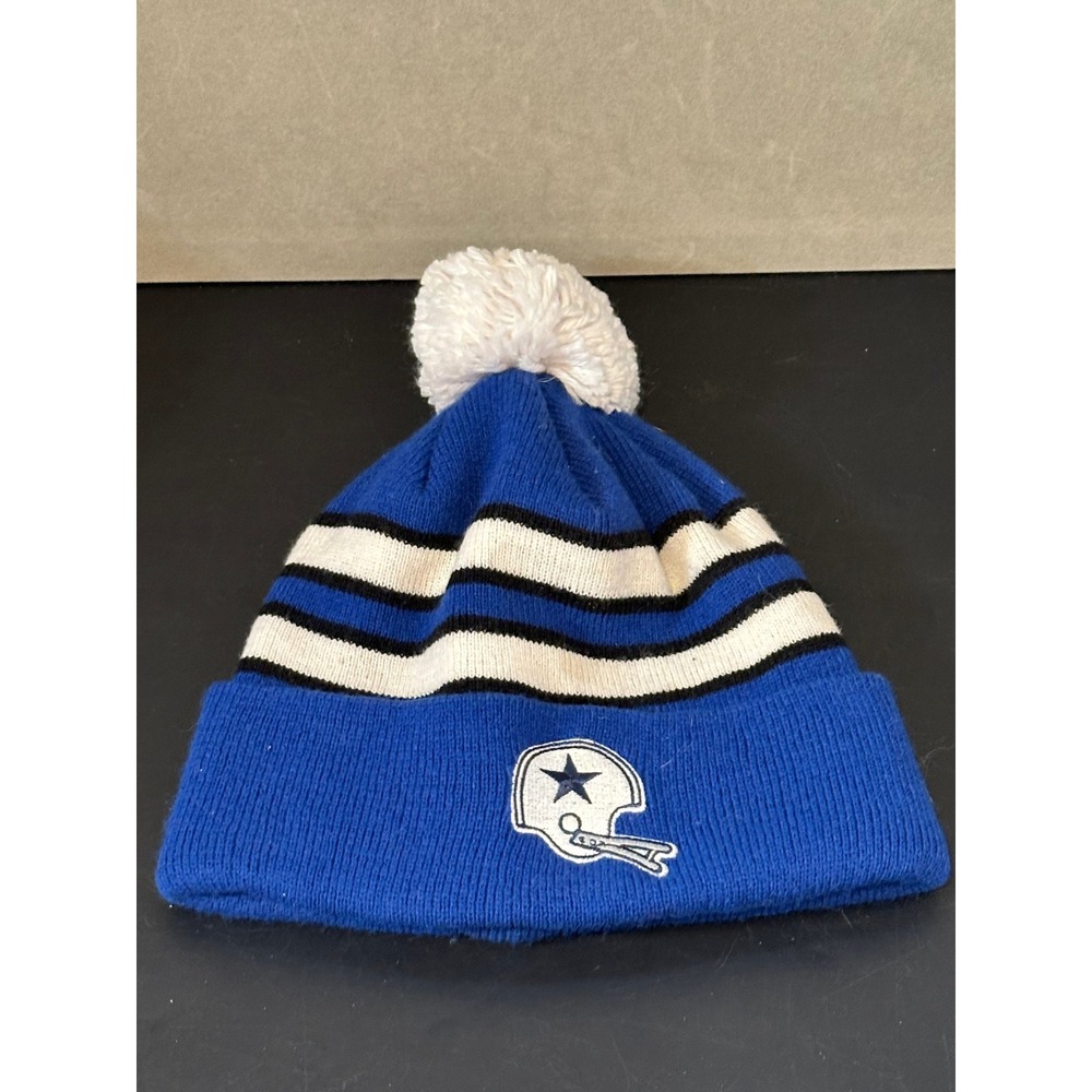 Dallas Cowboys Authentic Knit Beanie Hat Blue White Pom Pom Vintage Style K063M